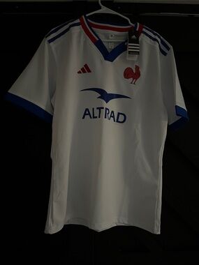 ADIDAS White and Blue D.DOUÉ #9 Soccer Jersey
